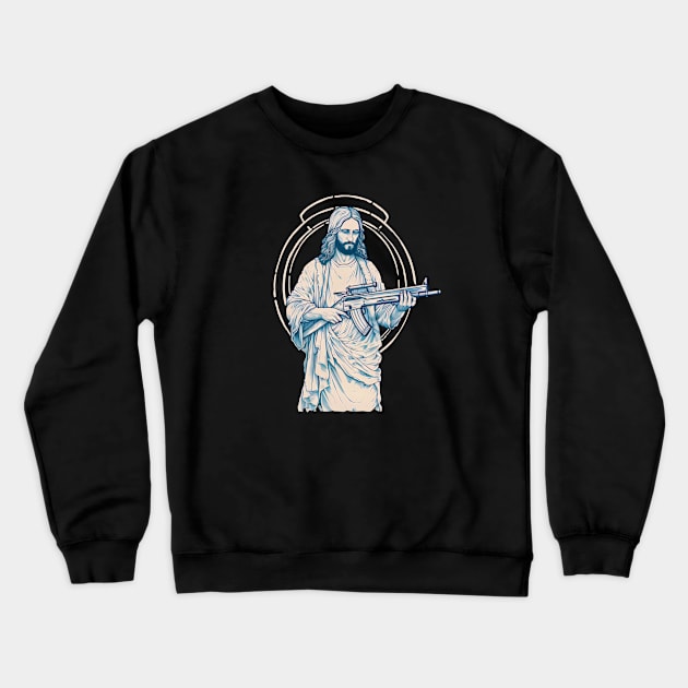 funny jesus holding rifle Crewneck Sweatshirt by kakimonkey